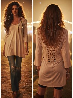 BKE Buckle Boutique Boho Open Back Tunic Top Festival Whimsy Cottagecore